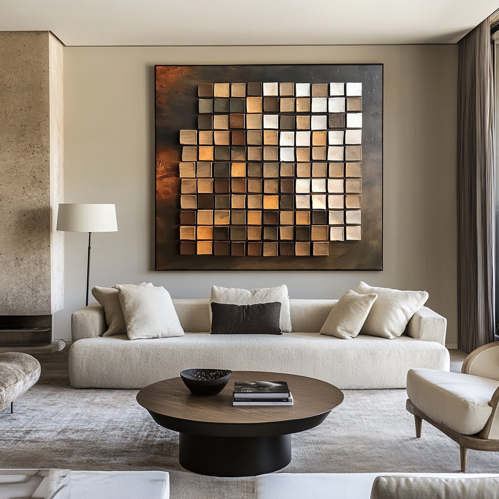 Mosaic Reflections-Abstract Oil Painting Wall Art of Three-Dimensional Geometric Blocks