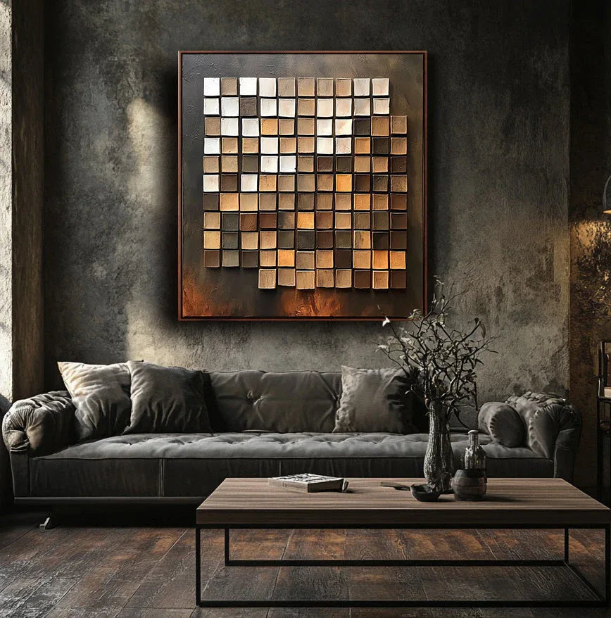 Mosaic Reflections-Abstract Oil Painting Wall Art of Three-Dimensional Geometric Blocks - artextured