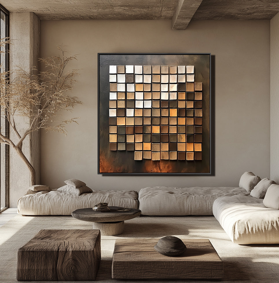 Mosaic Reflections-Abstract Oil Painting Wall Art of Three-Dimensional Geometric Blocks