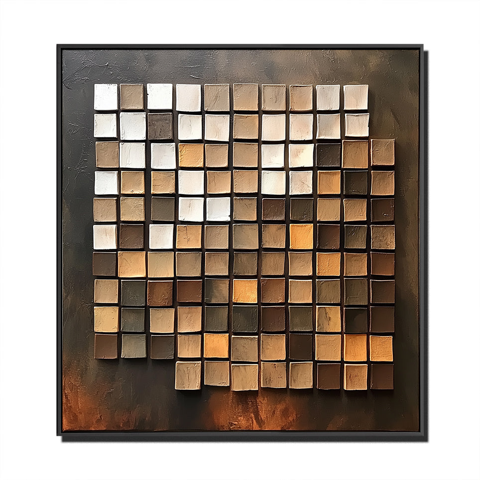 Mosaic Reflections-Abstract Oil Painting Wall Art of Three-Dimensional Geometric Blocks