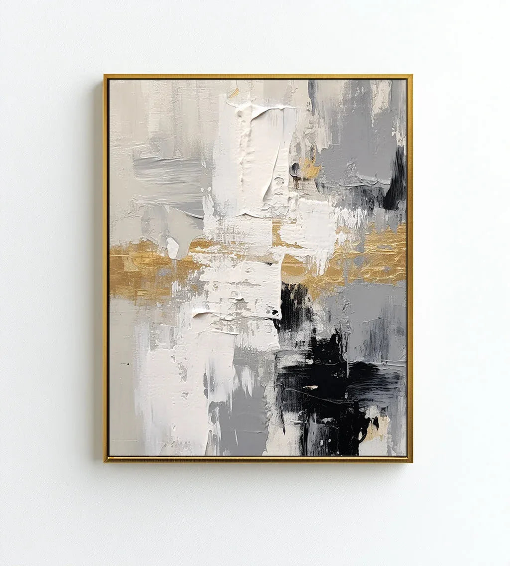 Golden Horizon Abstract Canvas-Gold Foil Embellishes Abstract Texture Wall Art Featuring Black, White, and Gray - artextured