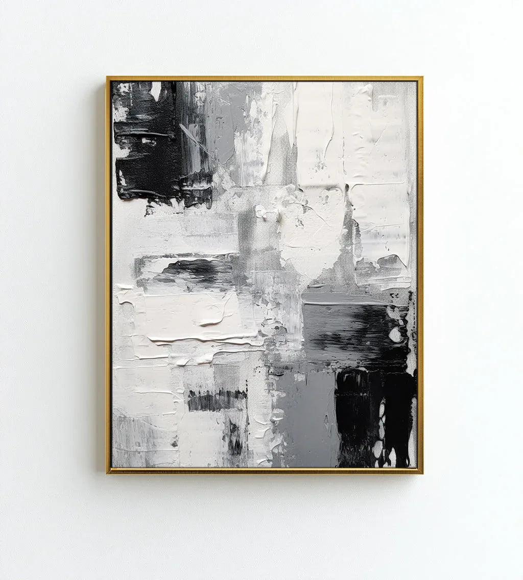 Monochrome Dimensions-Modern Minimalist Black and White Texture Abstract Oil Painting Wall Art - artextured