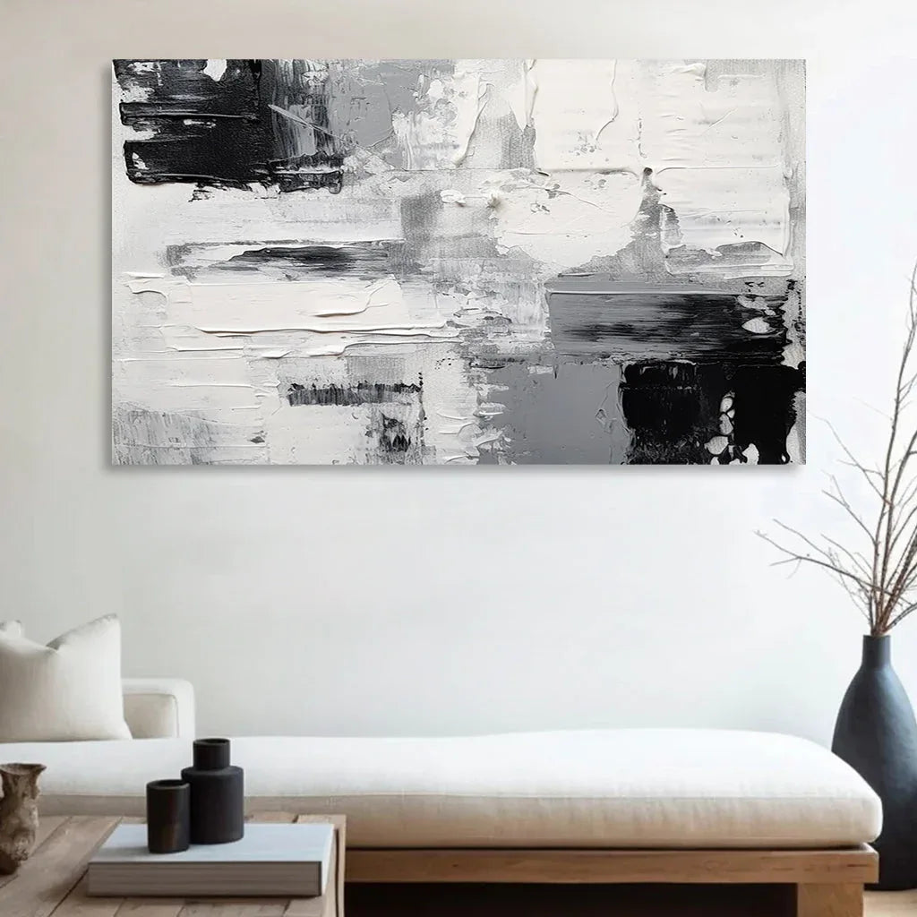 Monochrome Horizon-Hand-Painted Gray-Toned Abstract Brush Texture Wall Art - artextured