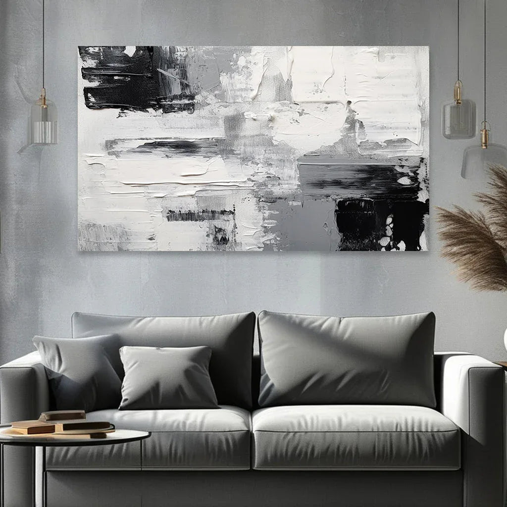 Monochrome Horizon-Hand-Painted Gray-Toned Abstract Brush Texture Wall Art - artextured