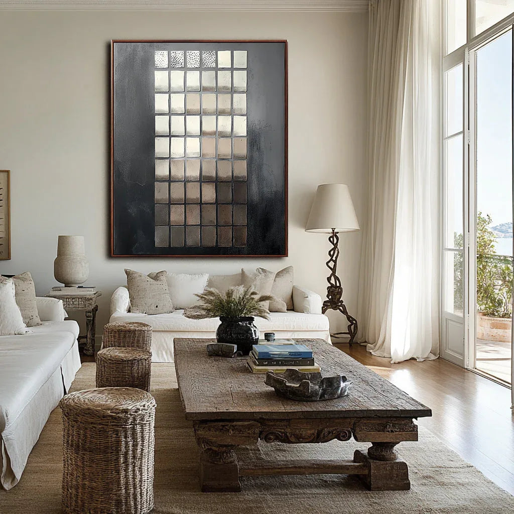 Echoes of Geometry in Texture-Modern geometric black gold square abstract wall art - artextured