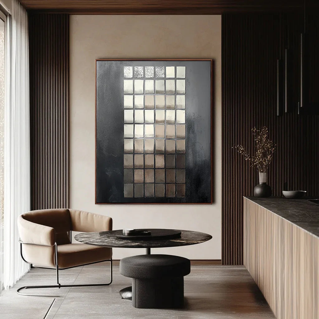 Echoes of Geometry in Texture-Modern geometric black gold square abstract wall art - artextured