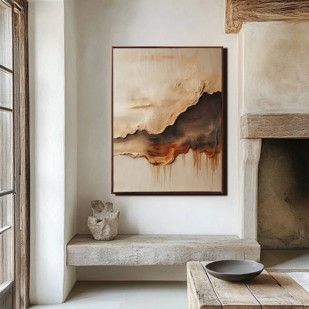 Drifting Horizons - Warm Brown Clouds and Waves Layered Flow Texture Abstract Wall Art - artextured