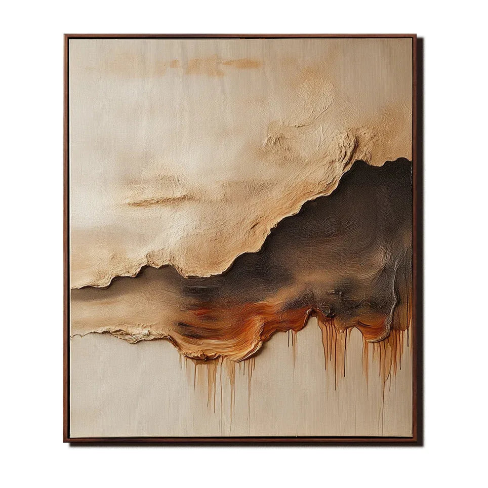 Drifting Horizons - Warm Brown Clouds and Waves Layered Flow Texture Abstract Wall Art - artextured
