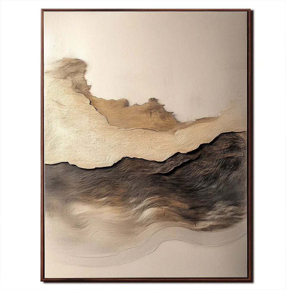 Golden Horizon-Hand-Painted Three-Dimensional Abstract Wall Art Featuring Earthy Wave Patterns and a Wabi-Sabi Texture - artextured