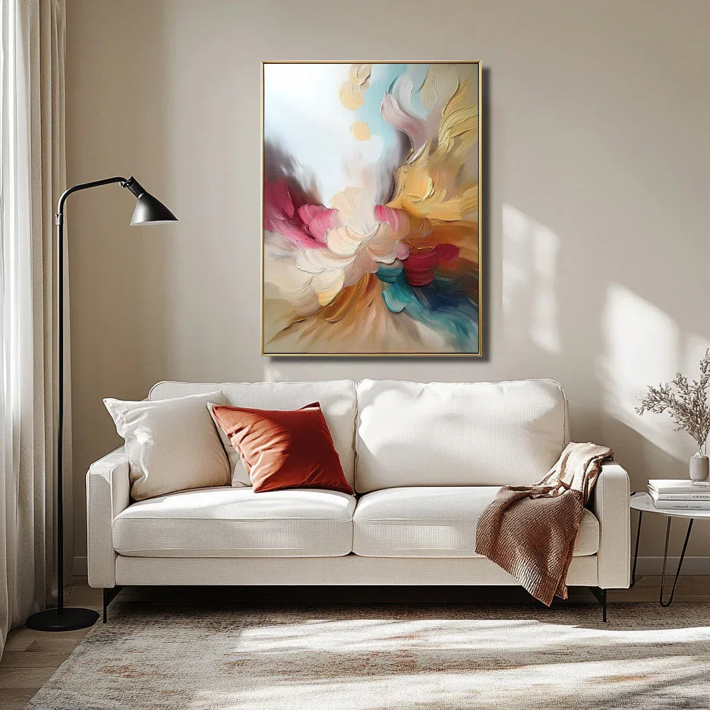 Ethereal Bloom-Hand-Painted Three-Dimensional Abstract Texture Oil Painting of Dreamy Colorful Flowers for Wall Art - artextured