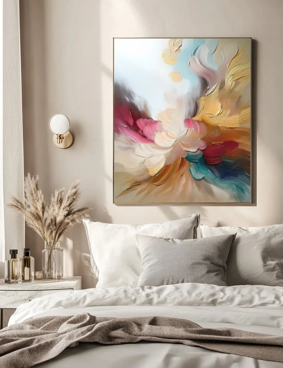 Ethereal Bloom-Hand-Painted Three-Dimensional Abstract Texture Oil Painting of Dreamy Colorful Flowers for Wall Art - artextured