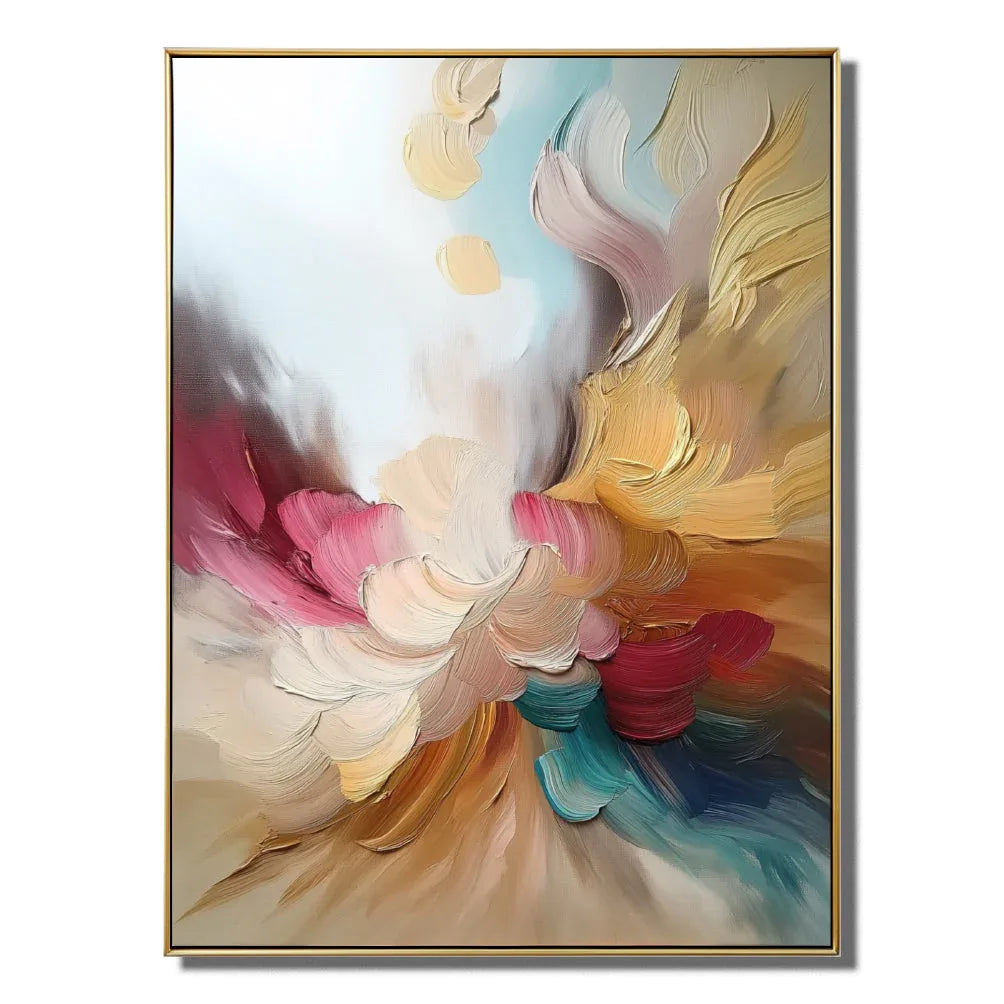 Ethereal Bloom-Hand-Painted Three-Dimensional Abstract Texture Oil Painting of Dreamy Colorful Flowers for Wall Art - artextured