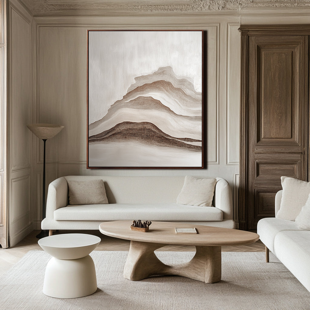 Misty Peaks-Modern Interior Design With Brown and White Mountain Texture Wall Art