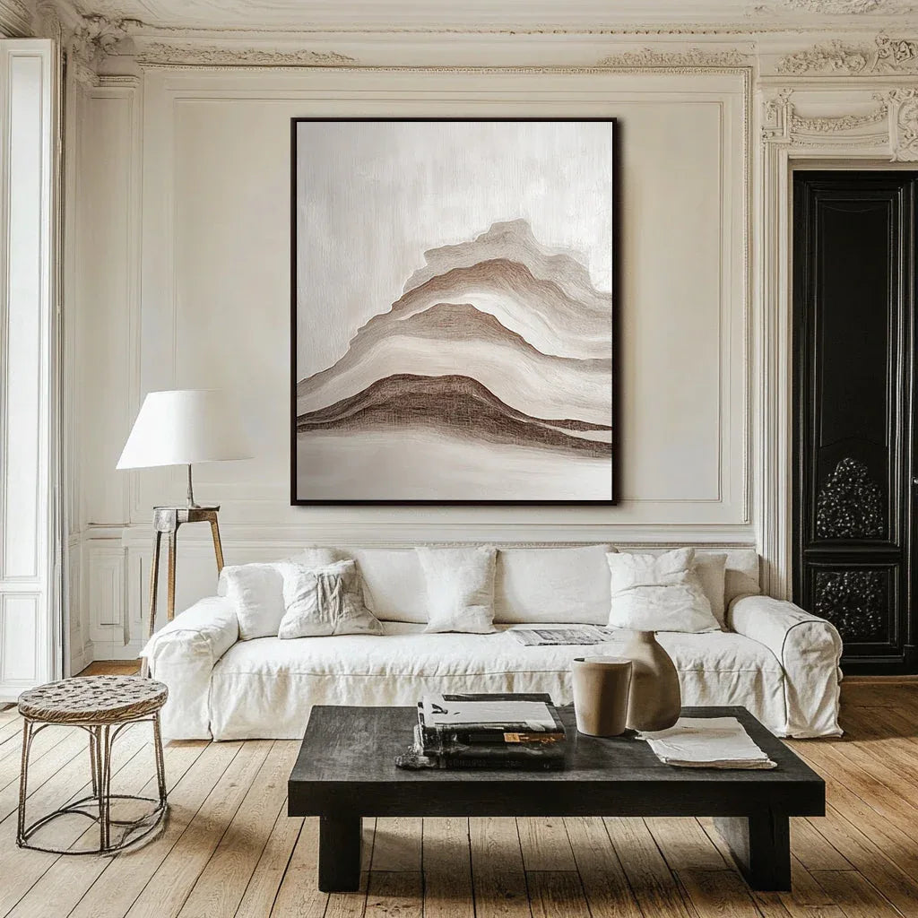 Misty Peaks-Modern Interior Design With Brown and White Mountain Texture Wall Art - artextured