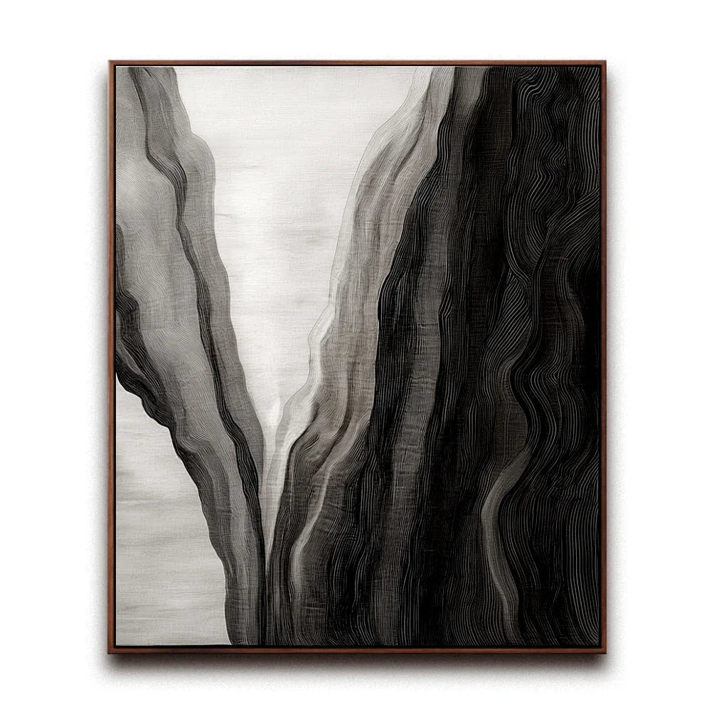 Ethereal Flow-Modern Abstract Black and White Canyon Rhythm Texture Oil Painting Wall Art - artextured