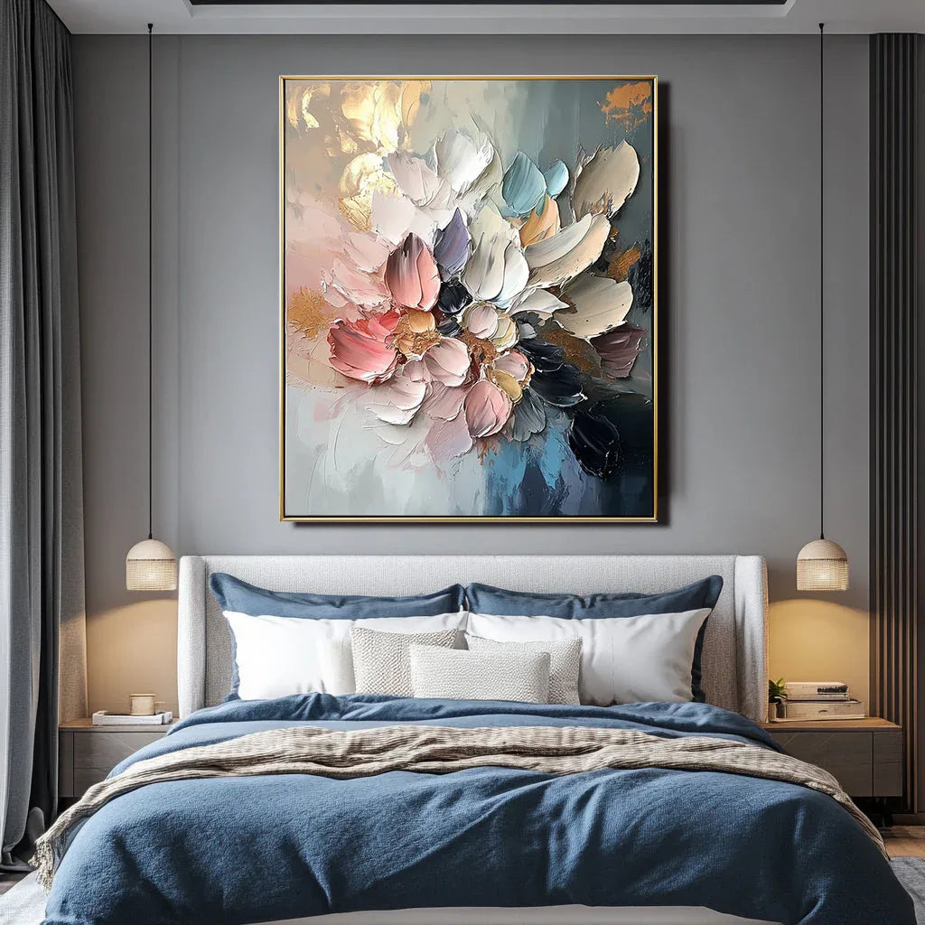 Floral Essence-Hand-Painted Texture Colorful Flower Cluster Oil Painting Wall Art - artextured