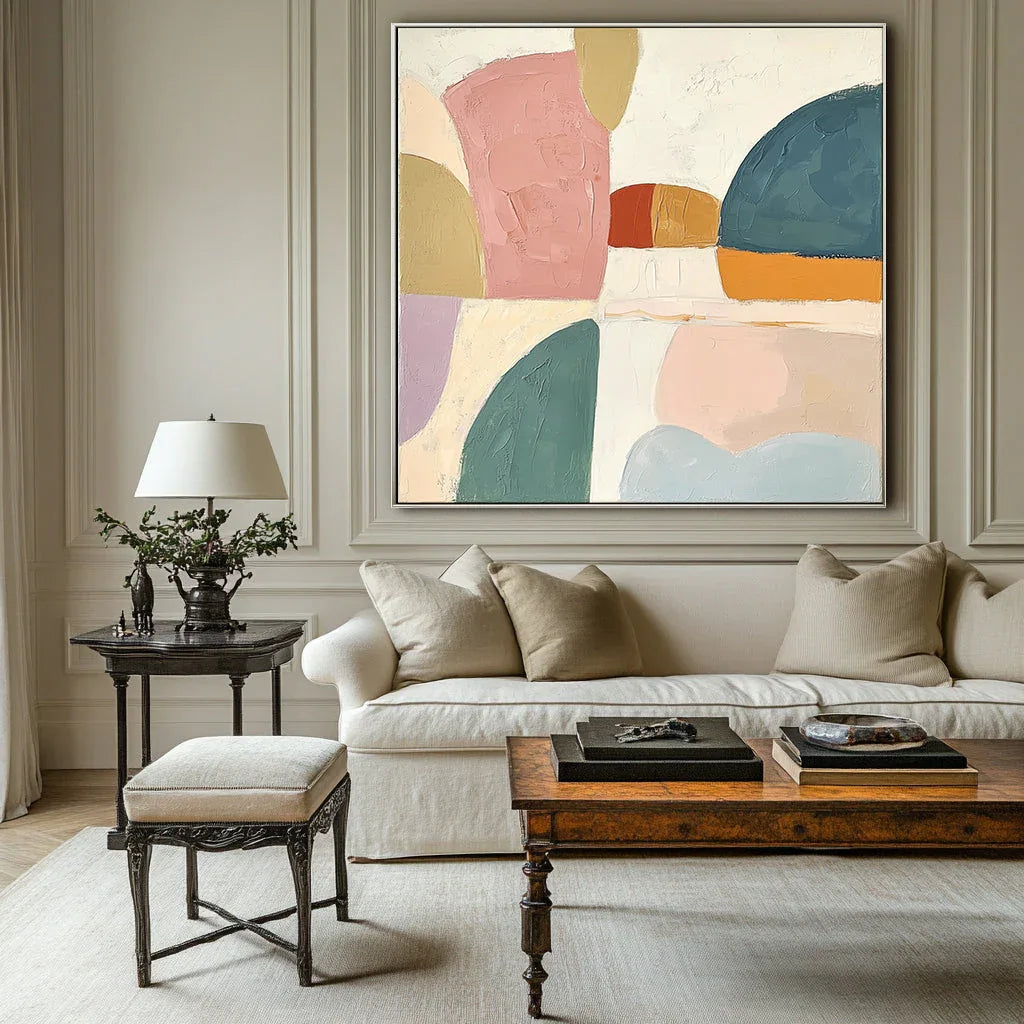 Pastel Horizons-Modern Bedroom or Living Room Decoration Geometric Abstract Oil Painting Wall Art - artextured