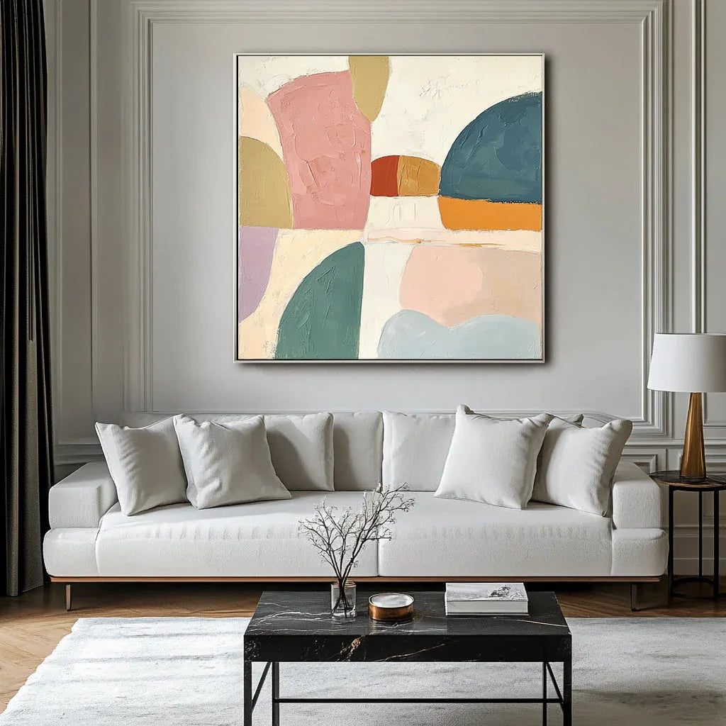 Pastel Horizons-Modern Bedroom or Living Room Decoration Geometric Abstract Oil Painting Wall Art - artextured