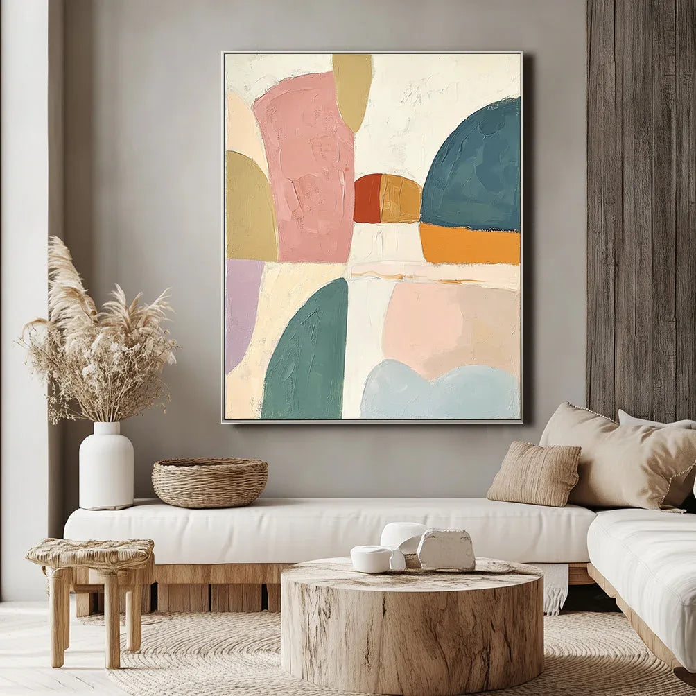 Pastel Horizons-Modern Bedroom or Living Room Decoration Geometric Abstract Oil Painting Wall Art - artextured