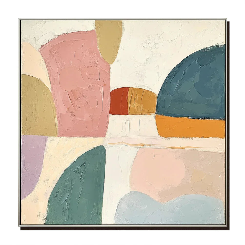Pastel Horizons-Modern Bedroom or Living Room Decoration Geometric Abstract Oil Painting Wall Art - artextured