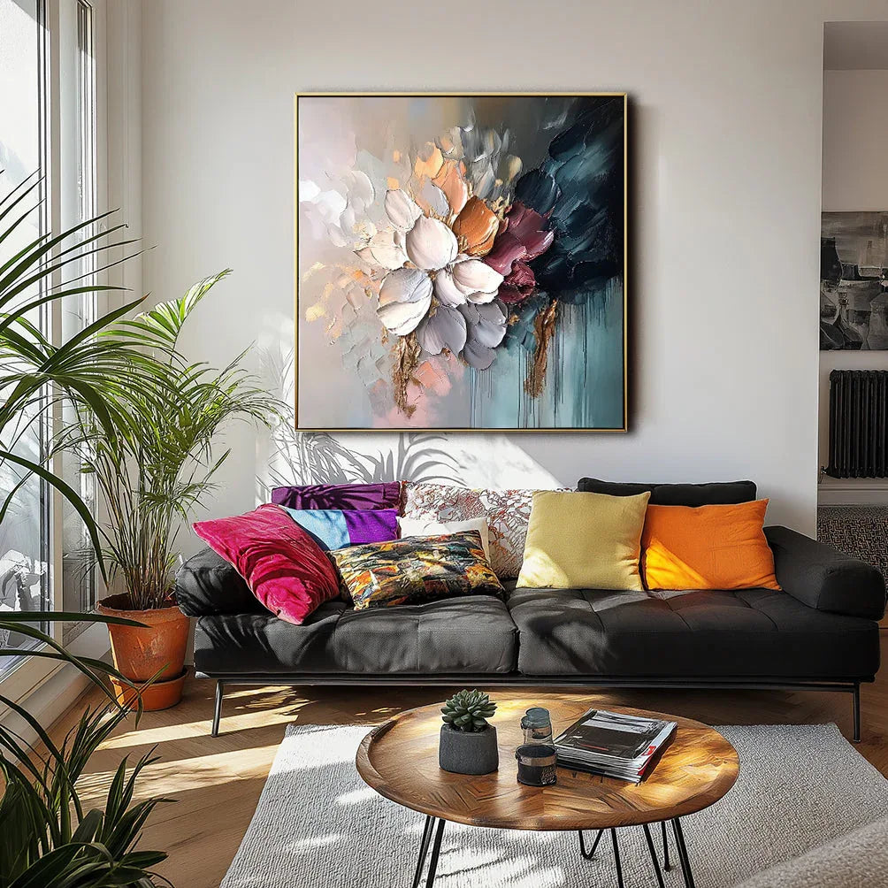 Petals of Serenity-Hand Drawn Thick Painted Color Flower Abstract Wall Art - artextured