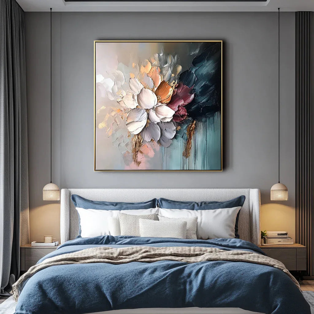 Petals of Serenity-Hand Drawn Thick Painted Color Flower Abstract Wall Art - artextured