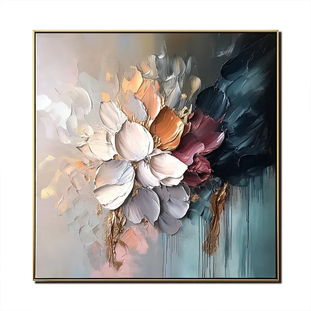 Petals of Serenity-Hand Drawn Thick Painted Color Flower Abstract Wall Art - artextured