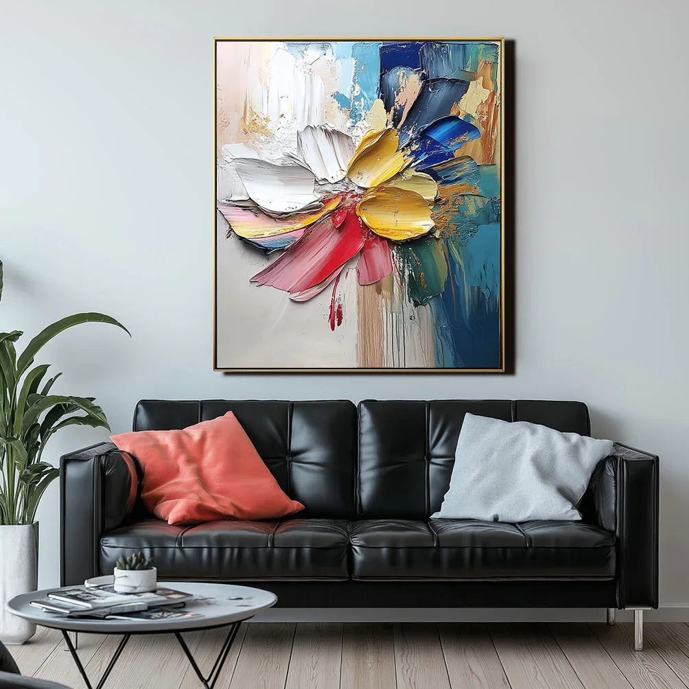 Vivid Bloom Symphony-Geometric Abstract Floral Texture Wall Art - artextured