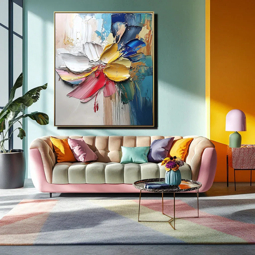 Vivid Bloom Symphony-Geometric Abstract Floral Texture Wall Art - artextured