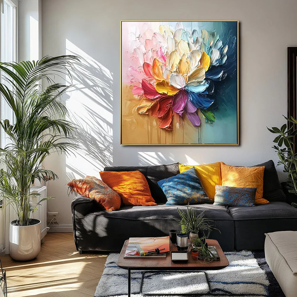 Radiant Bloom-Hand-Painted Abstract Oil Painting With High Saturation Color, Wall Art - artextured