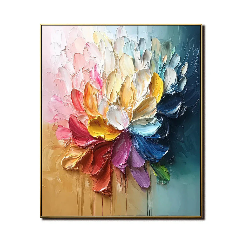 Radiant Bloom-Hand-Painted Abstract Oil Painting With High Saturation Color, Wall Art - artextured