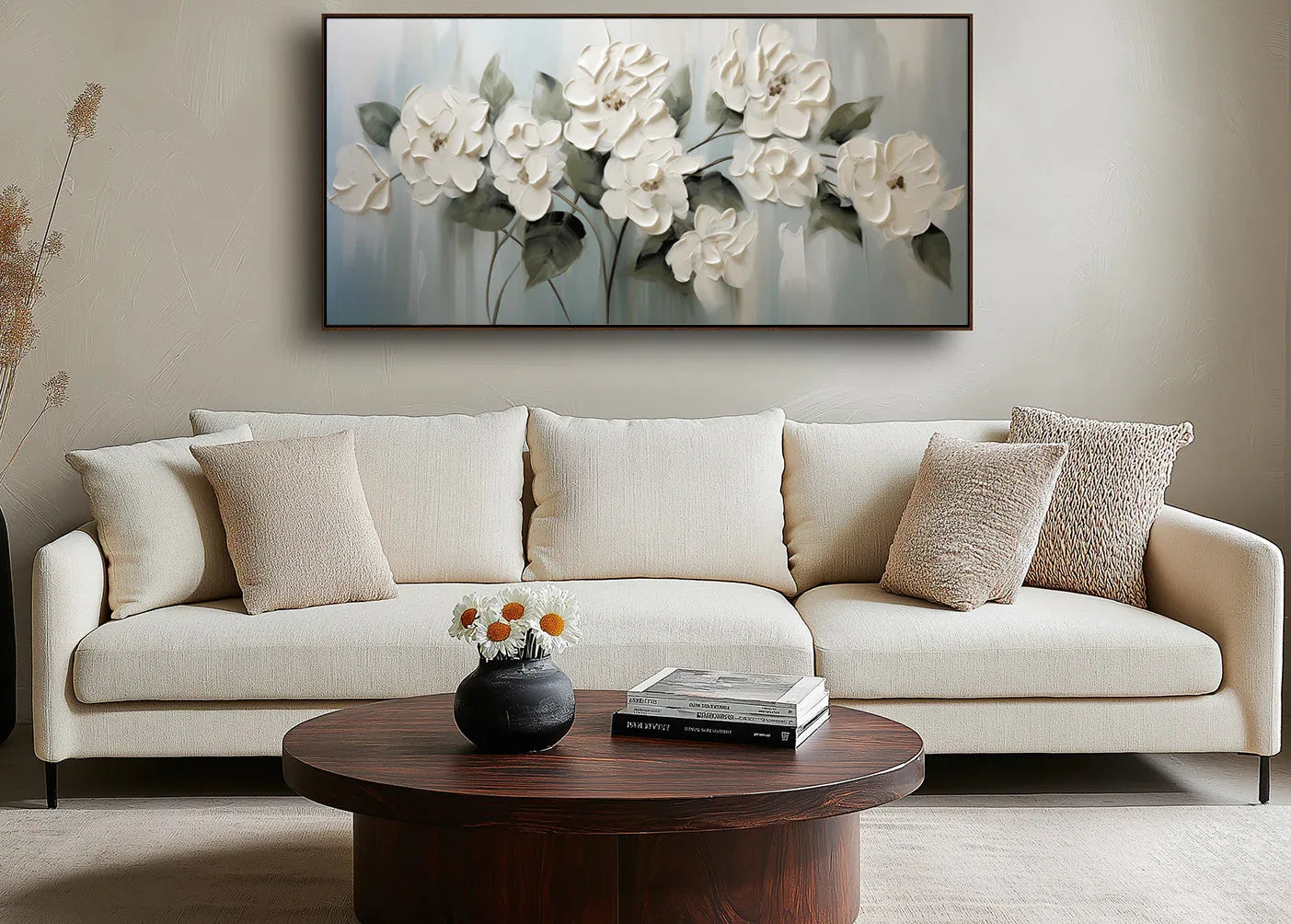 Garden Elegance-Wabi-Sabi Style Hand-Painted Morandi Color Series Floral Texture Wall Art - artextured