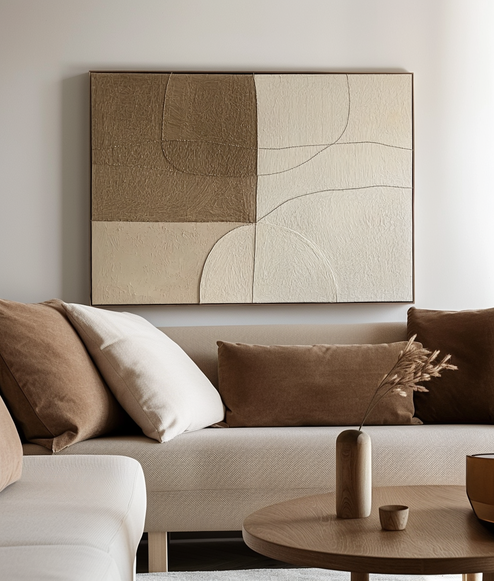 Muted Geometrics-Modern Minimalist Earth Tone Line Hand-Painted Geometric Wall Art