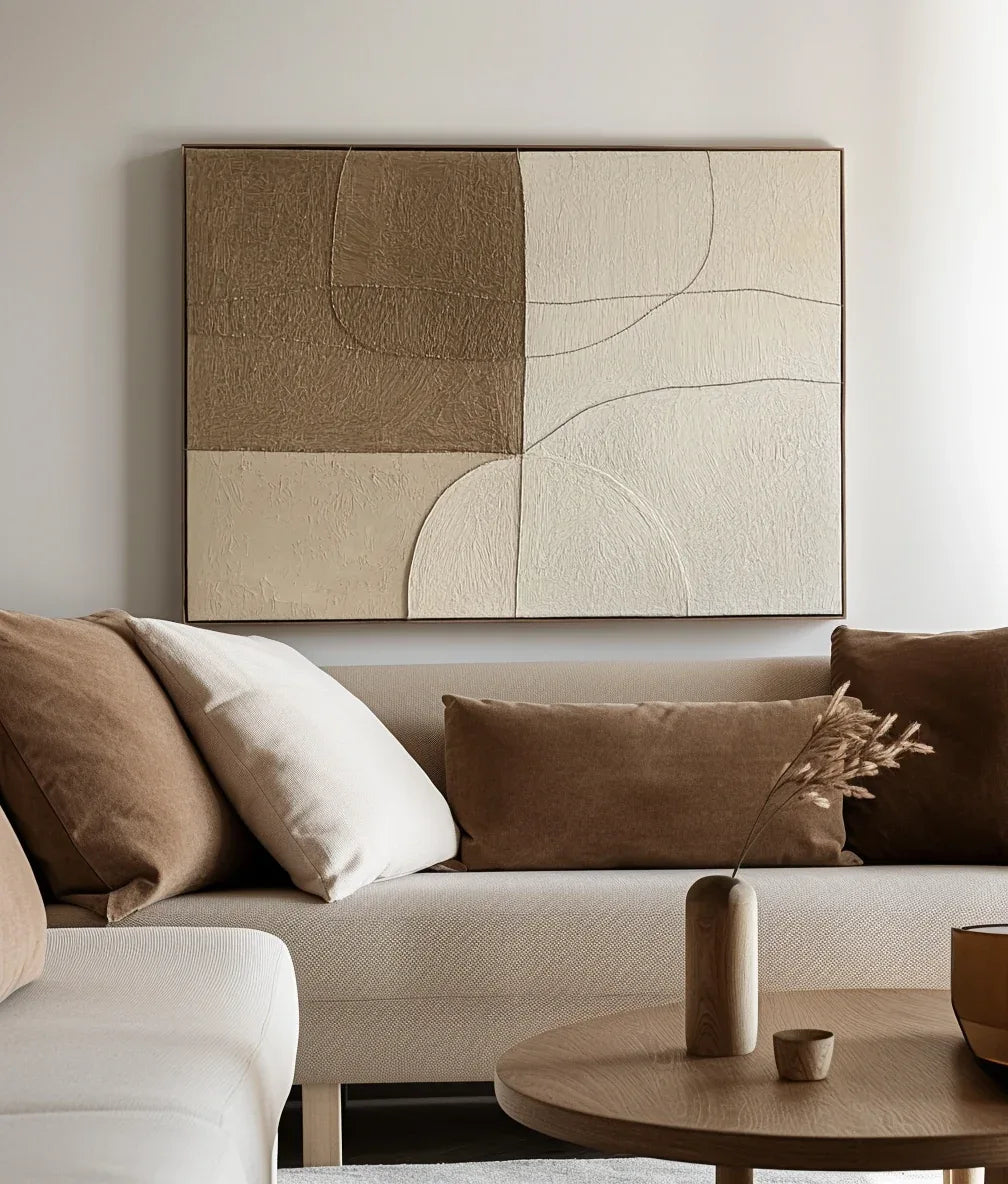 Muted Geometrics-Modern Minimalist Earth Tone Line Hand-Painted Geometric Wall Art - artextured