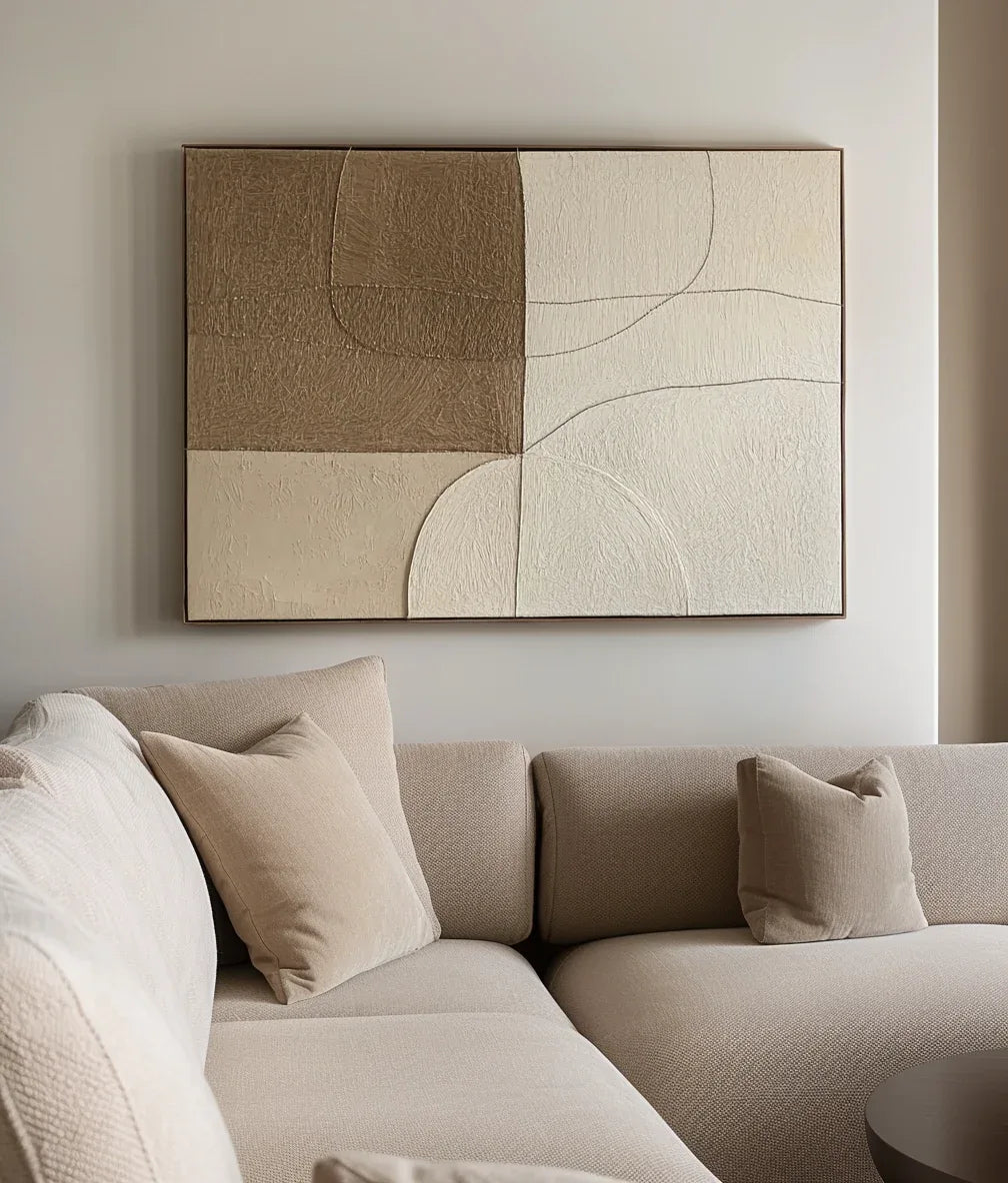 Muted Geometrics-Modern Minimalist Earth Tone Line Hand-Painted Geometric Wall Art - artextured