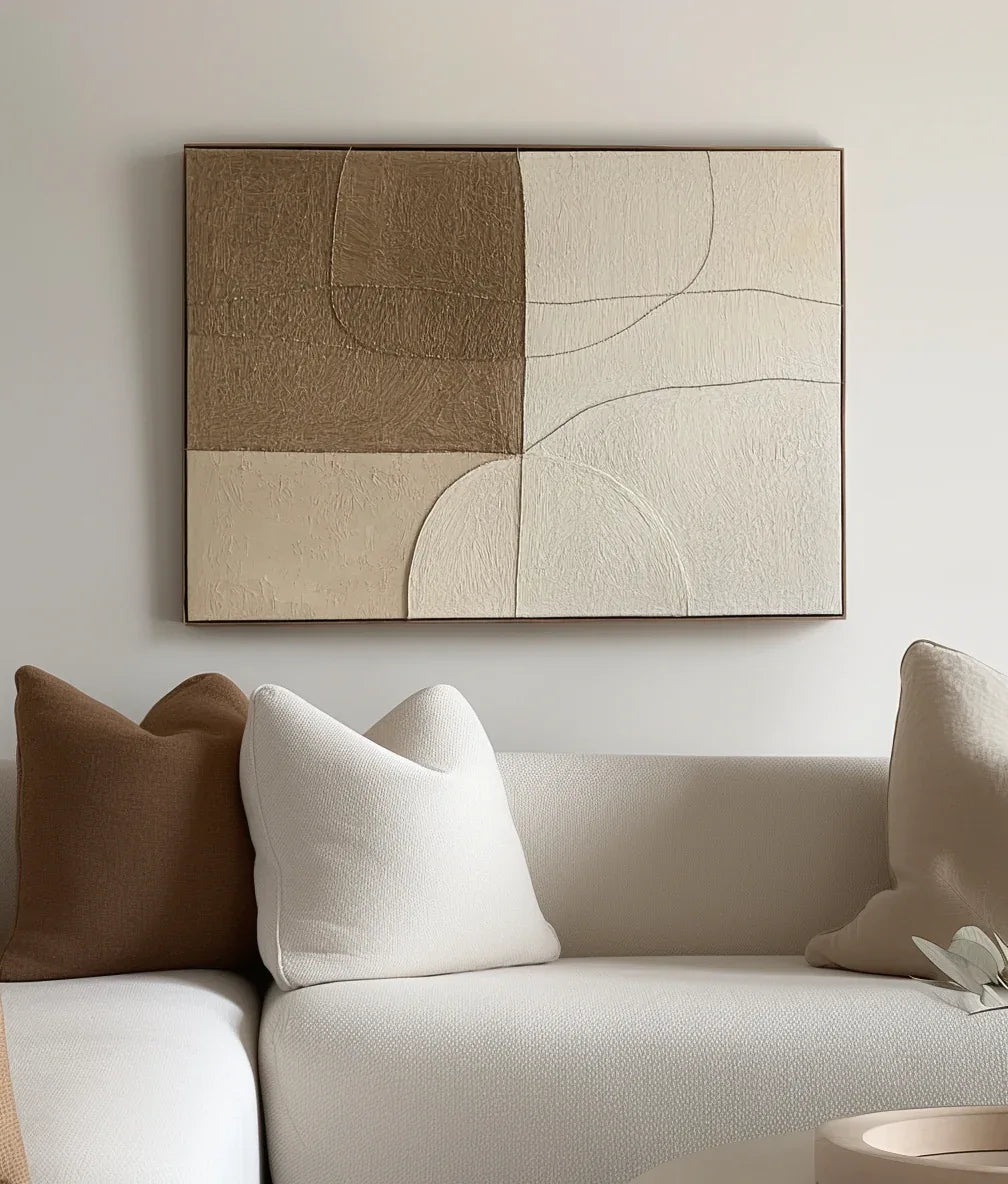 Muted Geometrics-Modern Minimalist Earth Tone Line Hand-Painted Geometric Wall Art - artextured