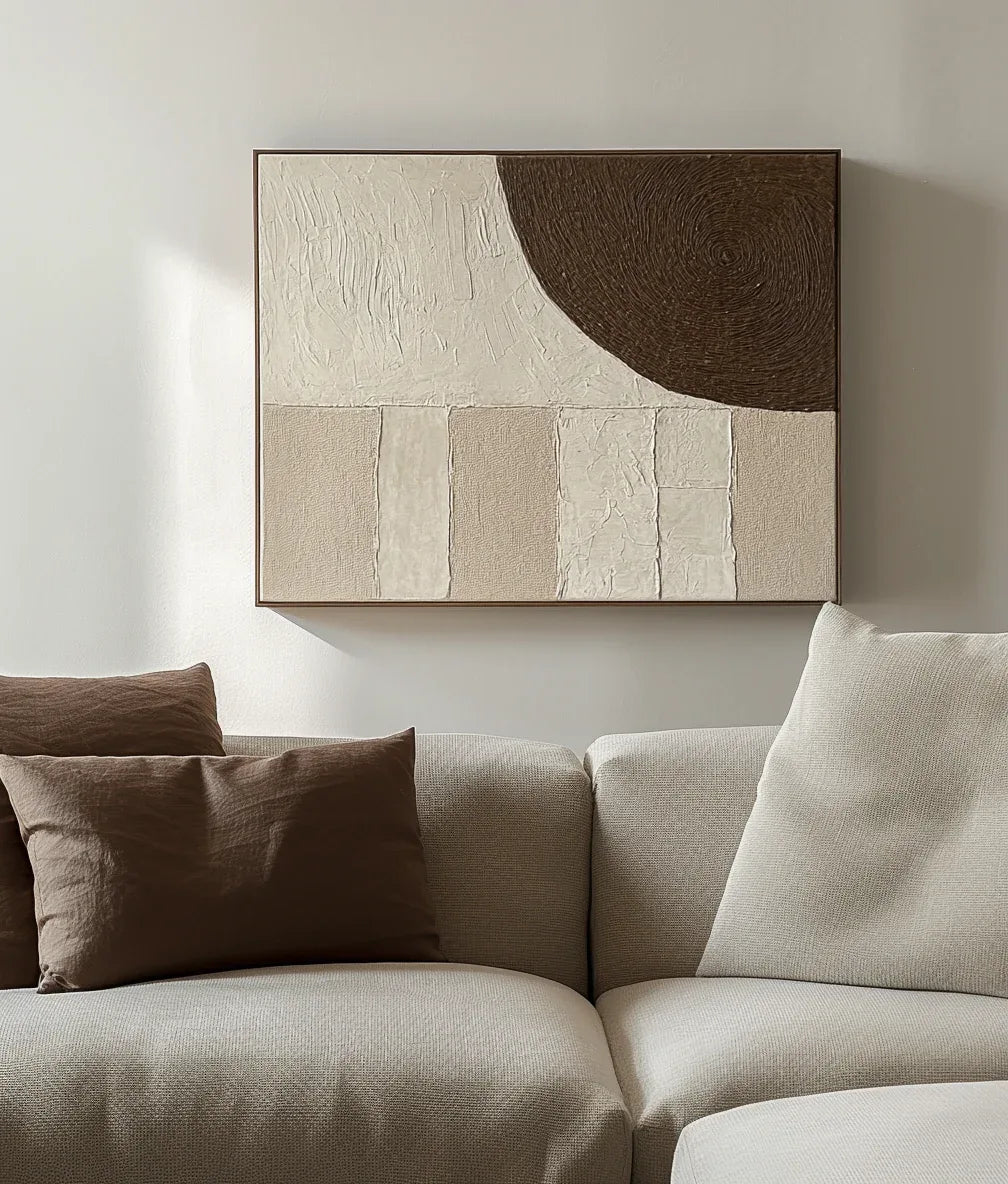 Textured Earth Tones Art-Modern Minimalist Earth Tone Circle and Layered Hand-Painted Wall Art - artextured