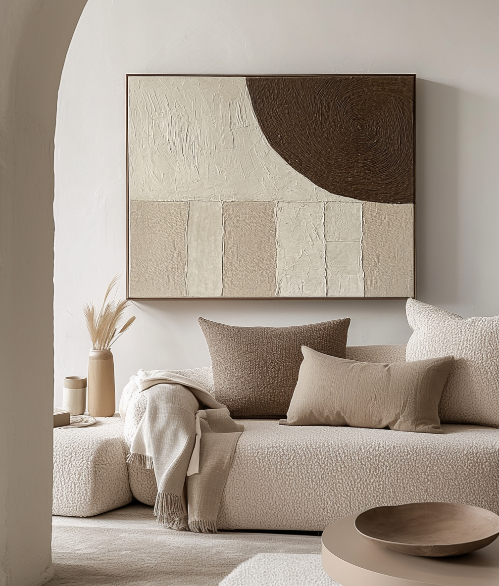 Textured Earth Tones Art-Modern Minimalist Earth Tone Circle and Layered Hand-Painted Wall Art