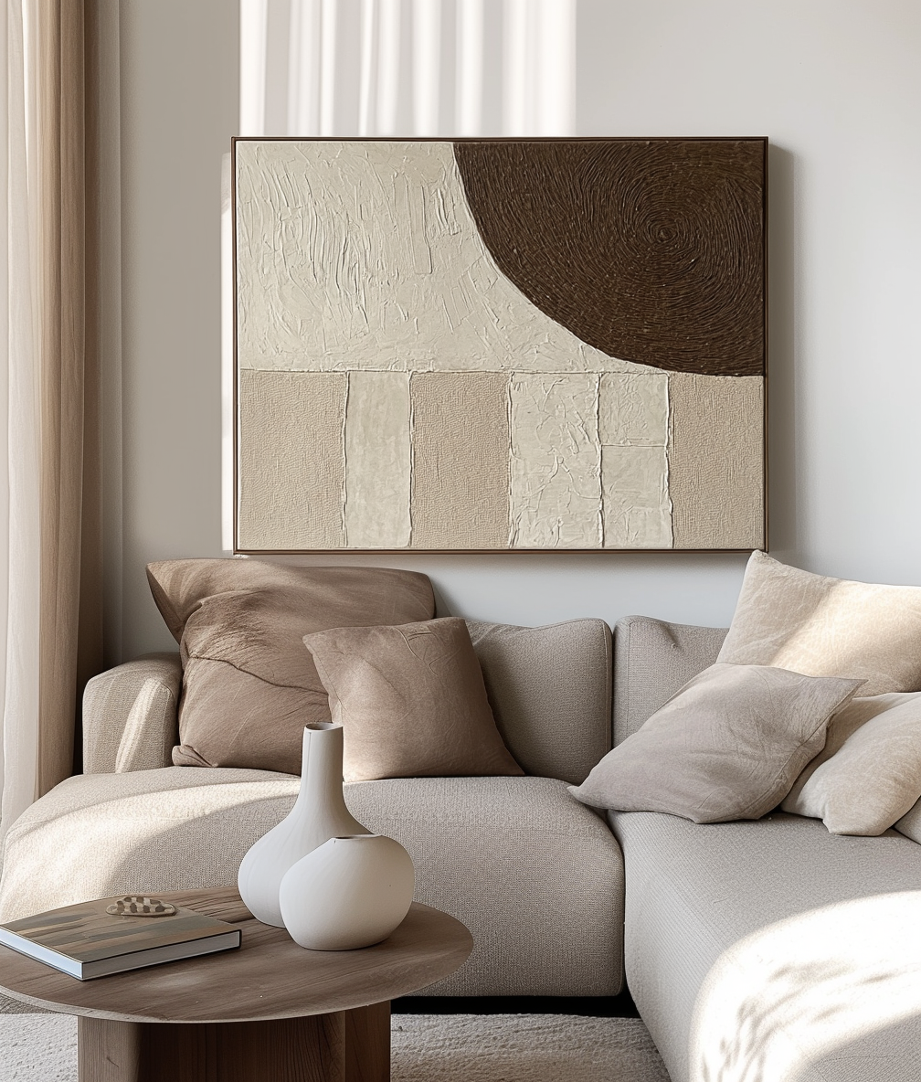 Textured Earth Tones Art-Modern Minimalist Earth Tone Circle and Layered Hand-Painted Wall Art