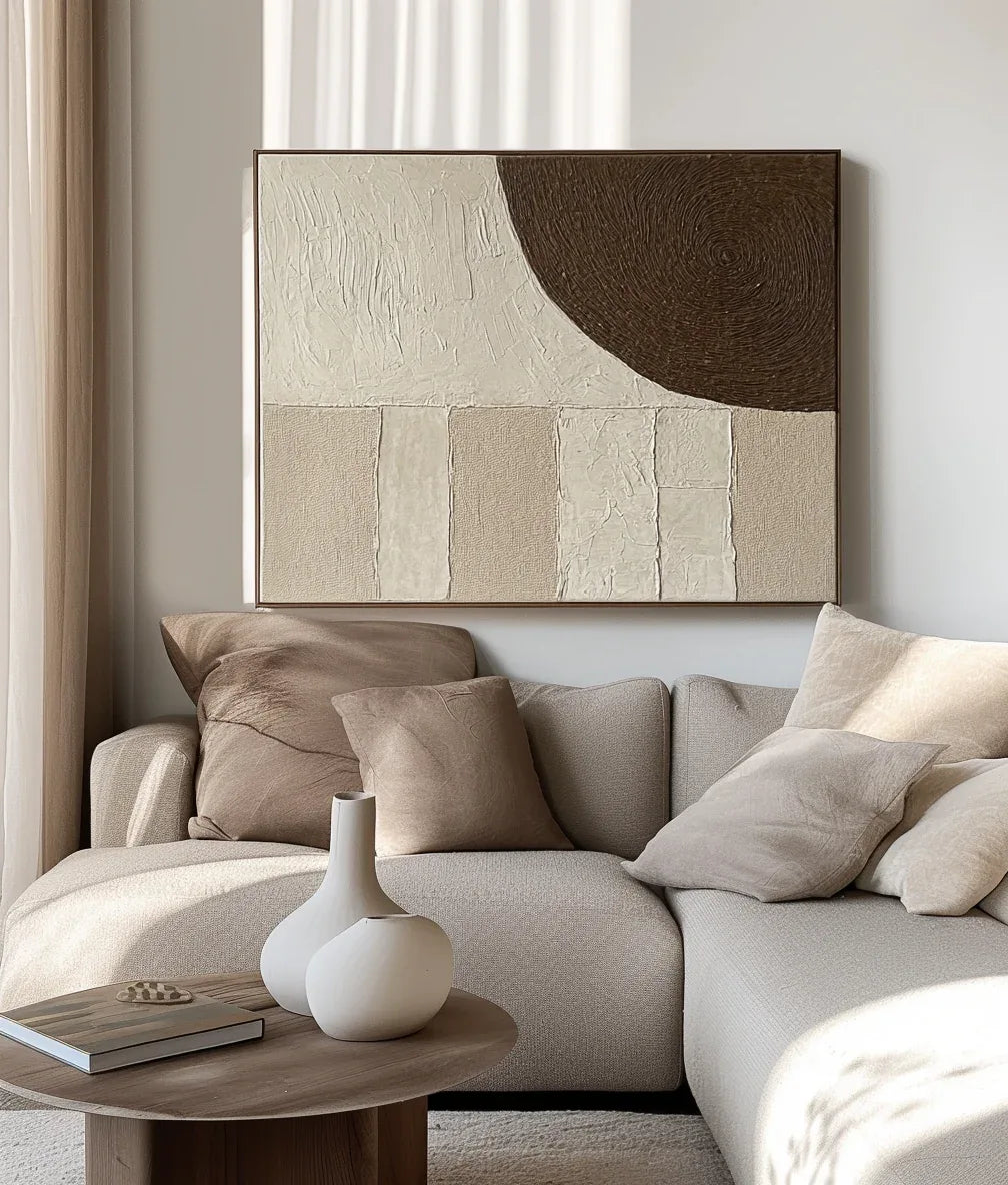 Textured Earth Tones Art-Modern Minimalist Earth Tone Circle and Layered Hand-Painted Wall Art - artextured