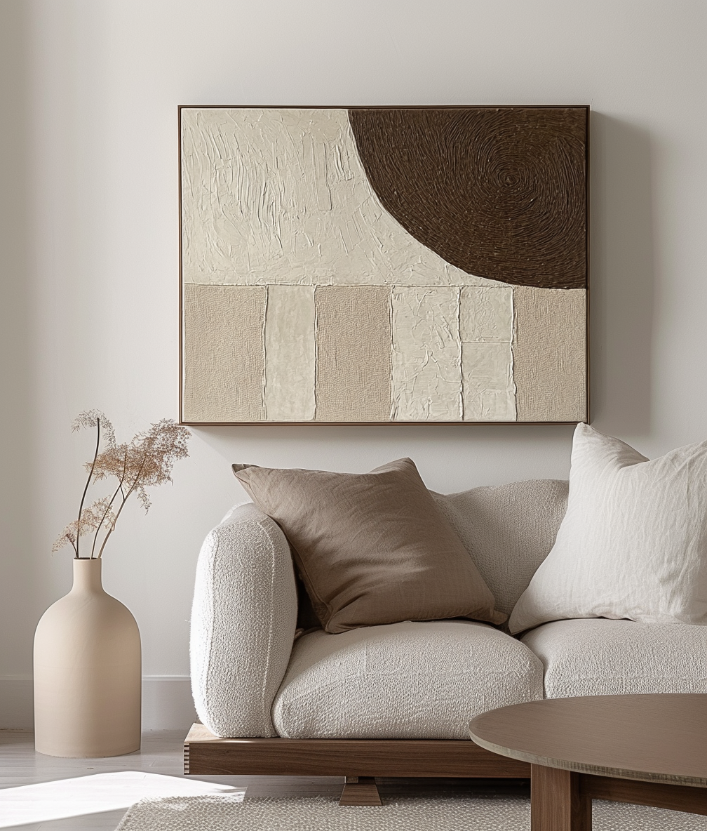 Textured Earth Tones Art-Modern Minimalist Earth Tone Circle and Layered Hand-Painted Wall Art