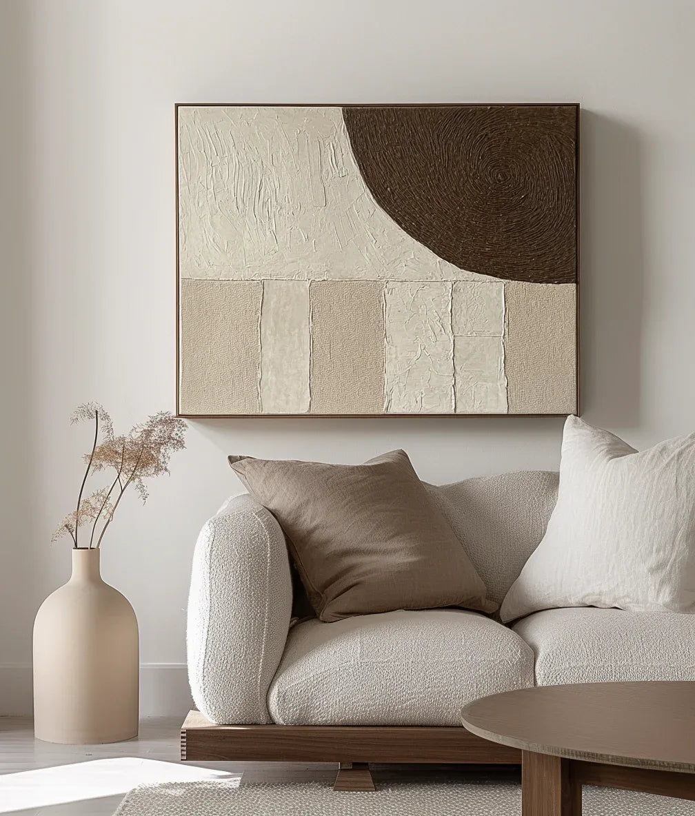 Textured Earth Tones Art-Modern Minimalist Earth Tone Circle and Layered Hand-Painted Wall Art - artextured