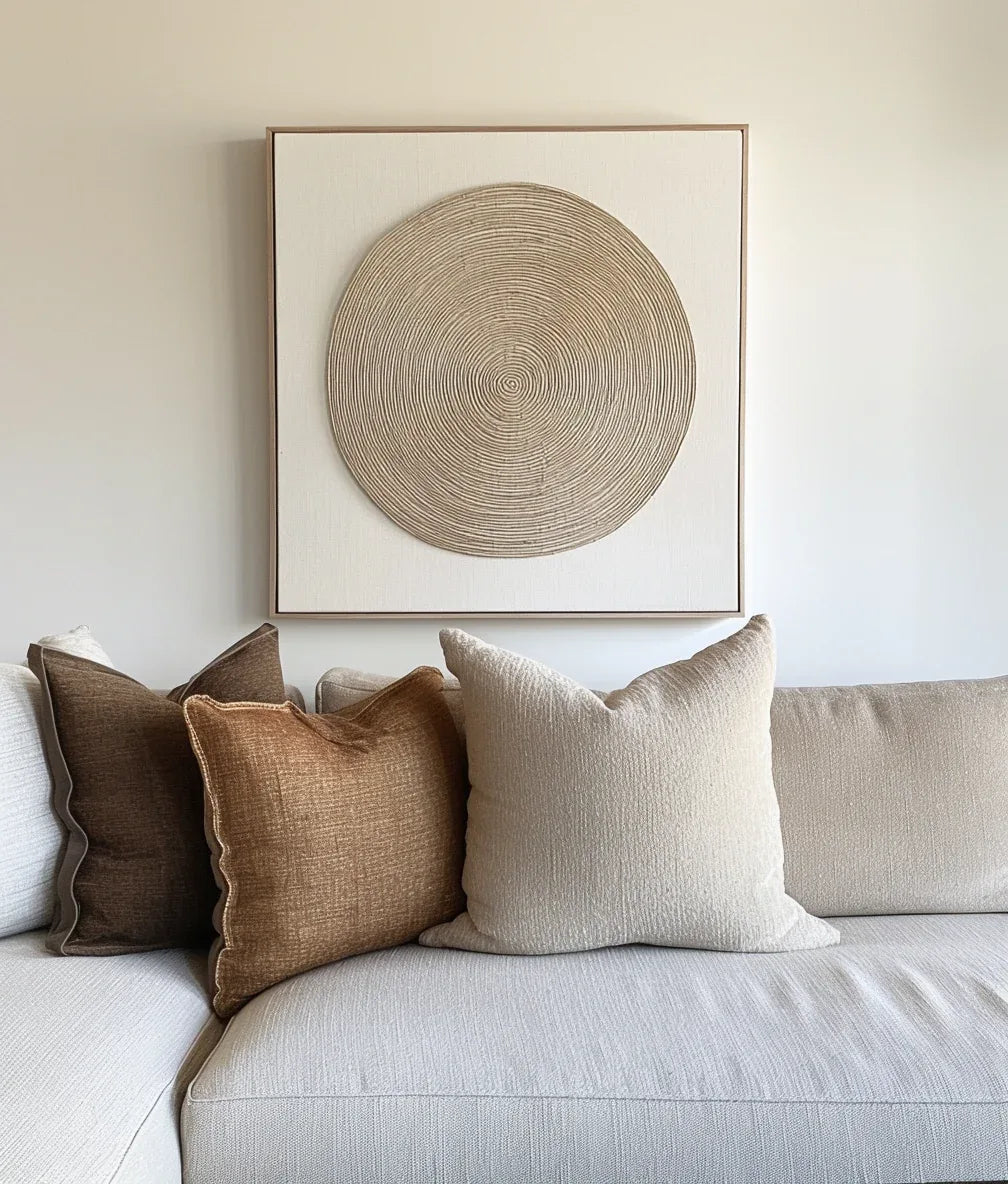 Ethereal Spiral-Art of Hand Drawn Textured Earth Colored Concentric Circles Abstract Wall - artextured