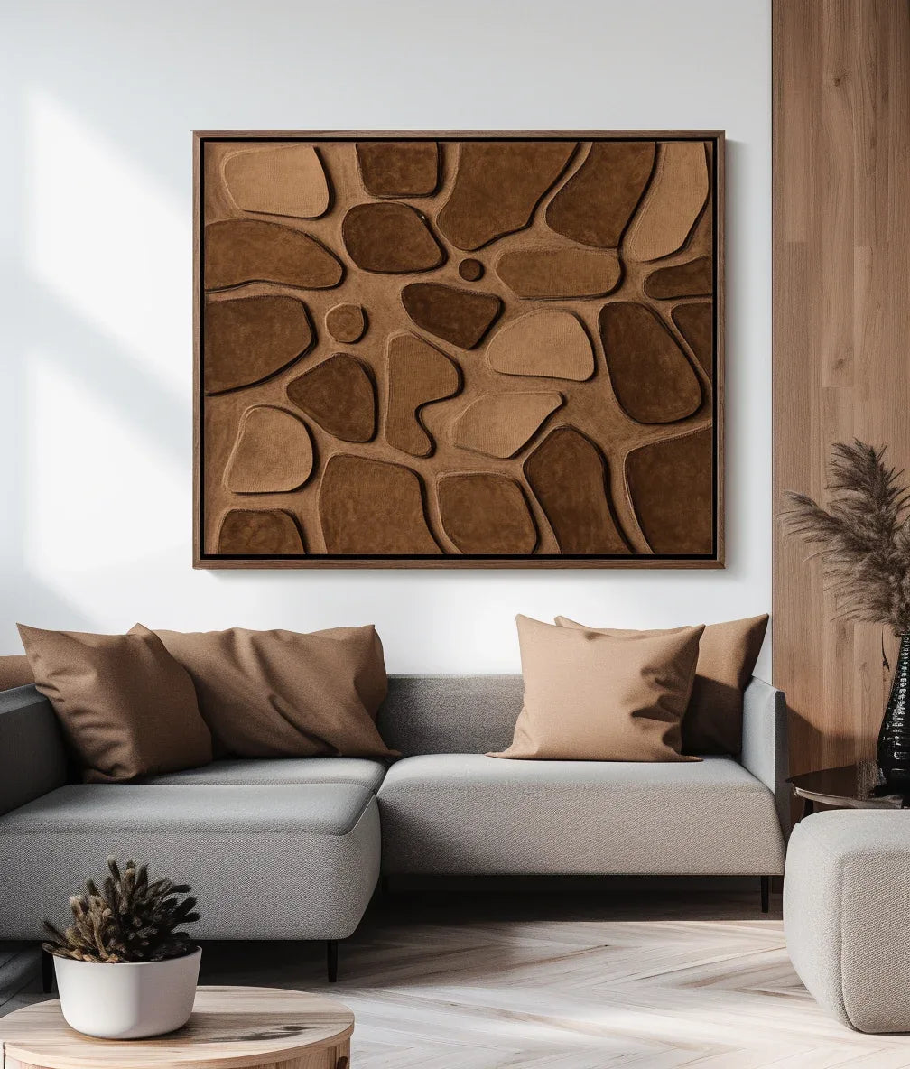 Terra Mosaic-Three-Dimensional Wall Art Featuring Abstract Organic Blocks in Earthy Brown - artextured