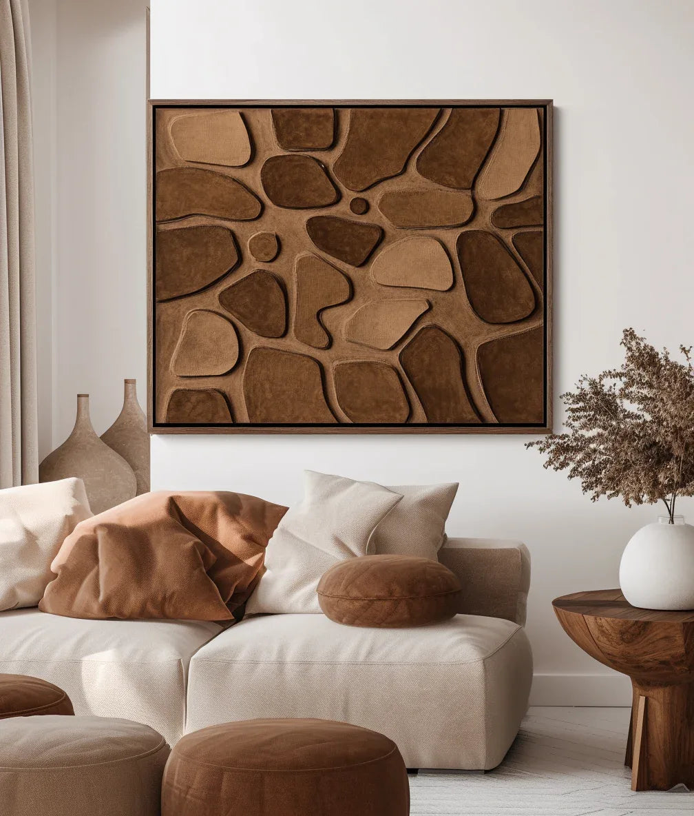 Terra Mosaic-Three-Dimensional Wall Art Featuring Abstract Organic Blocks in Earthy Brown - artextured