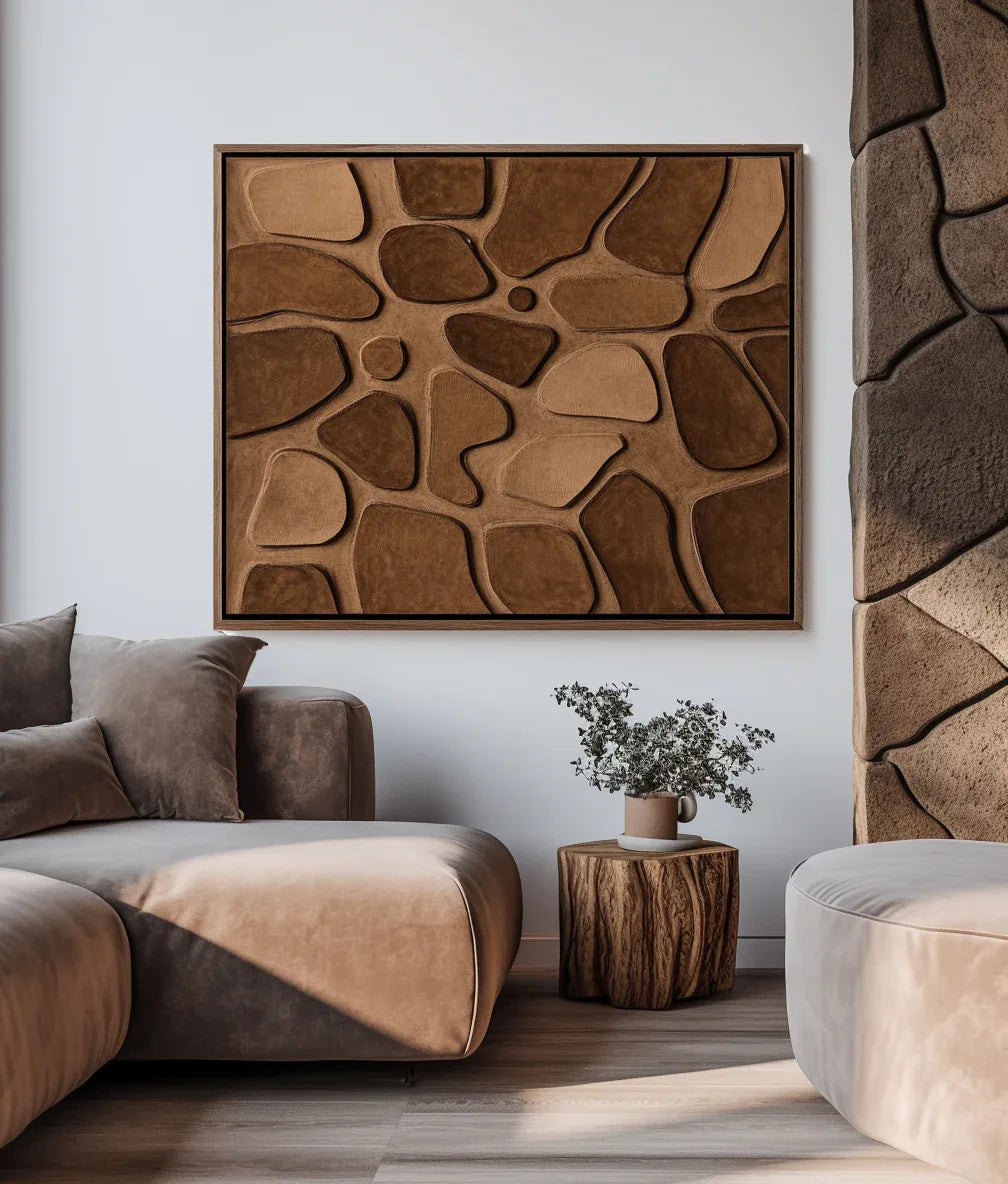 Terra Mosaic-Three-Dimensional Wall Art Featuring Abstract Organic Blocks in Earthy Brown - artextured