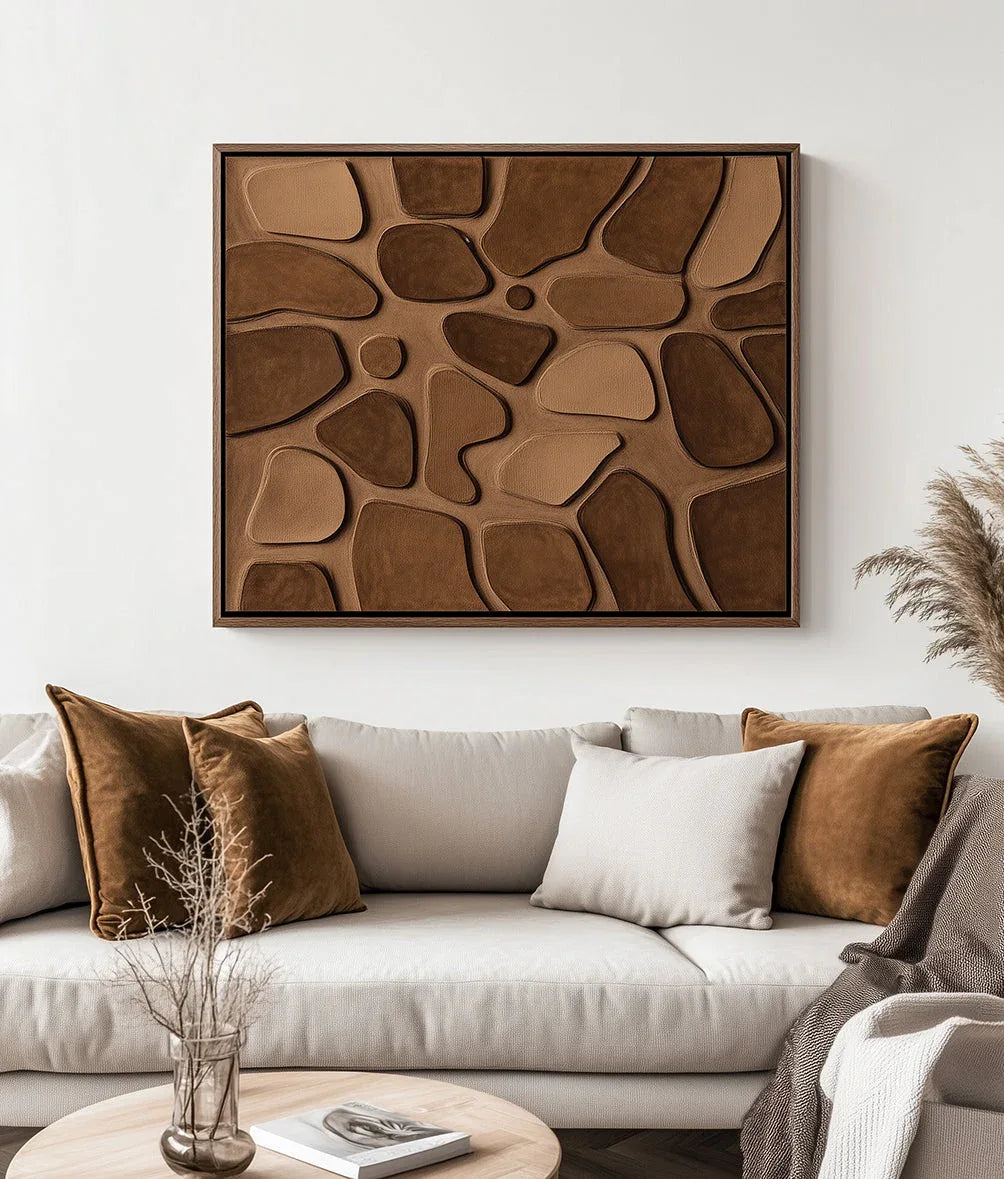 Terra Mosaic-Three-Dimensional Wall Art Featuring Abstract Organic Blocks in Earthy Brown - artextured