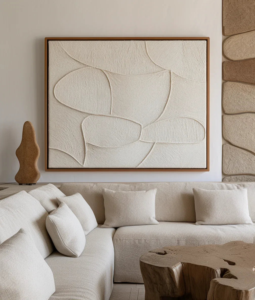Organic Flow Textured Canvas-Abstract Texture Wall Art With Light Beige Three-Dimensional Lines - artextured