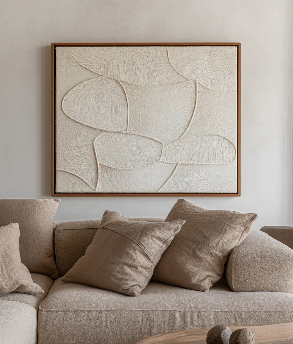 Organic Flow Textured Canvas-Abstract Texture Wall Art With Light Beige Three-Dimensional Lines - artextured