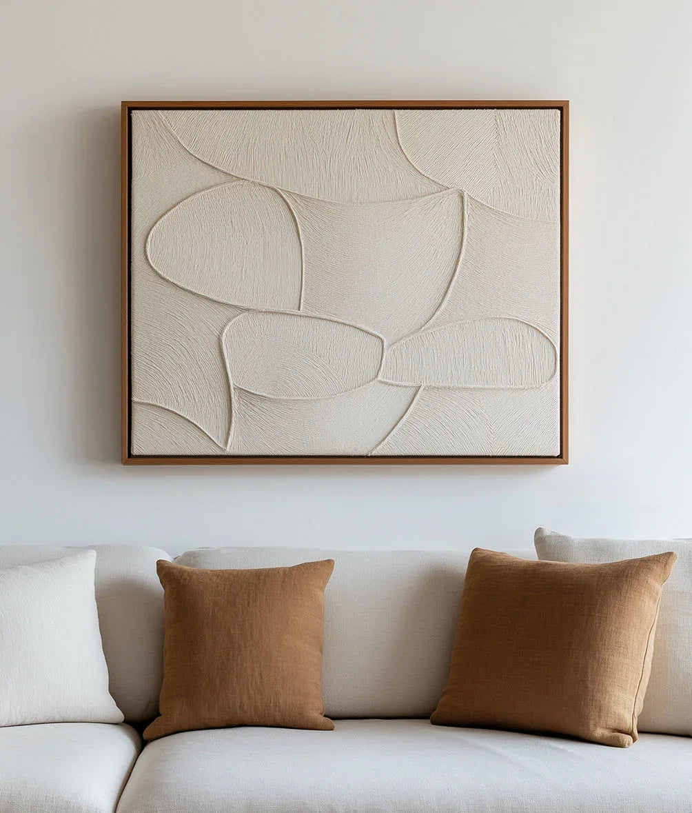 Organic Flow Textured Canvas-Abstract Texture Wall Art With Light Beige Three-Dimensional Lines - artextured